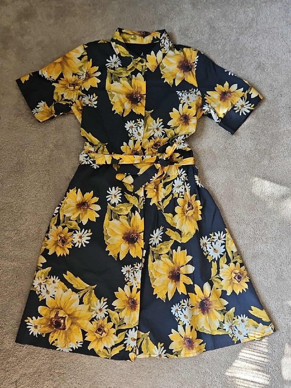 Jason Wu Navy Button Front Dress with Yellow Floral Print